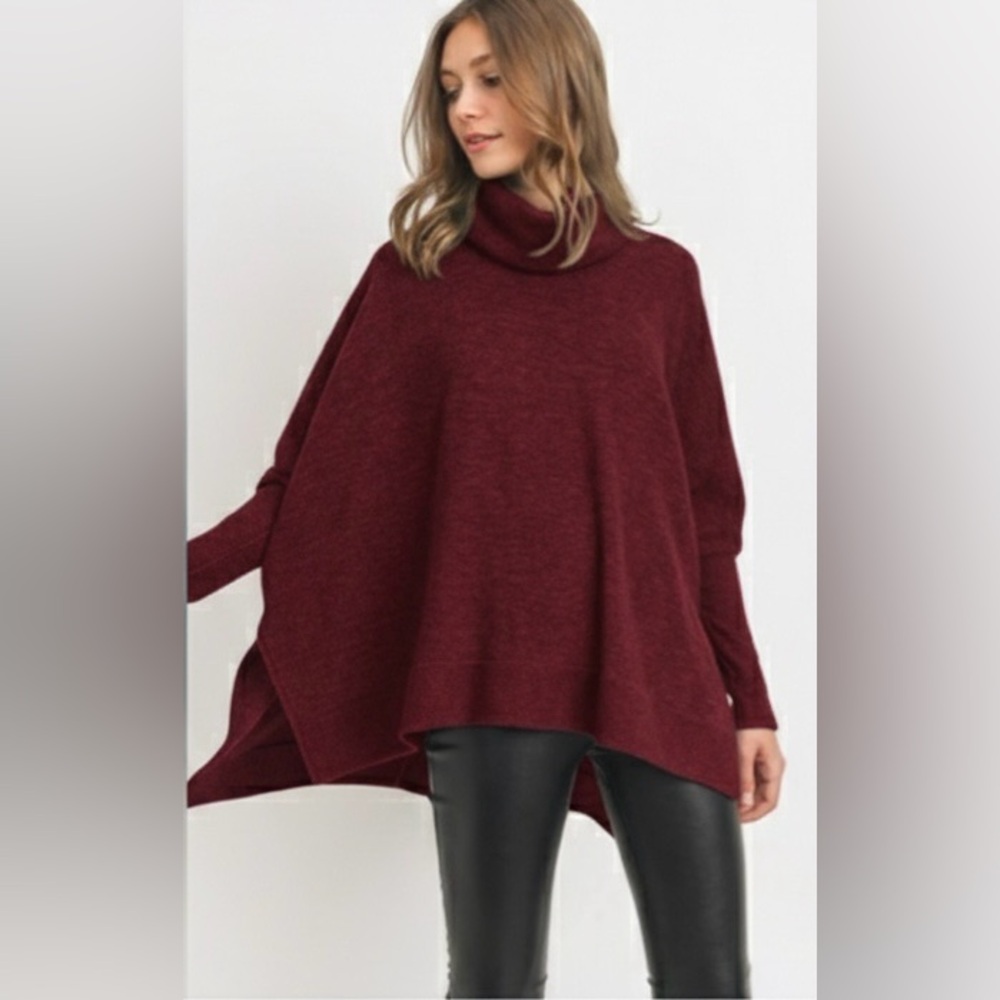 Cherish Wine Cowl Neck Sweater oversize